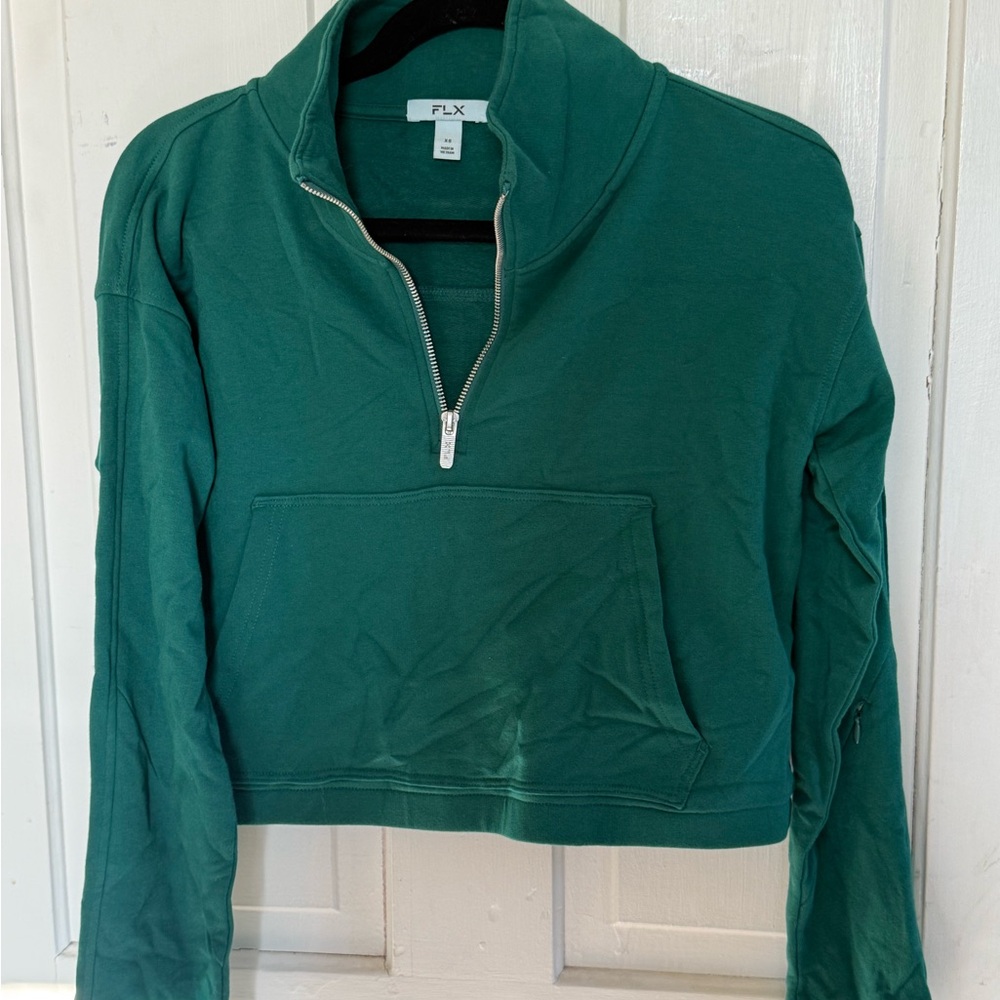 Green Cropped Long Sleeve Polo Sweatshirt
